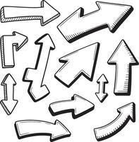 Collection of hand drawn doodle arrows pointing in various directions with a 3d effect vector