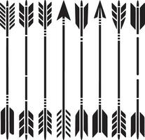 Collection of black stylized arrows and fletching designs on a white background vector