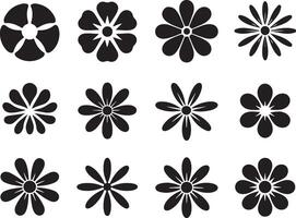 Collection twelve black silhouette flower icons on a white background vector
