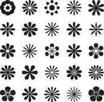 Collection of diverse black flower icons on a white background vector