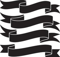 Collection of four black ribbon banners with folded edges on white background vector