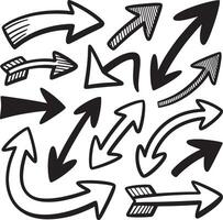 Collection of hand drawn black arrows in various styles and directions on a white background vector