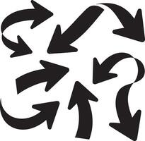 Collection of diverse black curved arrows pointing in various directions on white background vector