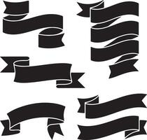Collection of black ribbon banners and decorative labels on white background vector