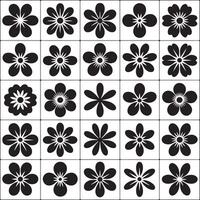 Collection of twenty five black stylized flower icons on white background vector