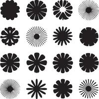 Collection of sixteen unique black floral and starburst graphic design elements vector
