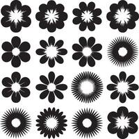 Collection of sixteen unique black abstract flower shapes on a white background vector