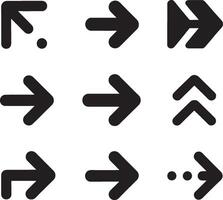 Collection of nine black arrow icons pointing in various directions on a white background vector