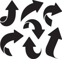 Collection of diverse black curved and straight arrows pointing in various directions vector