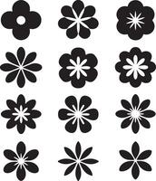 Collection of twelve simple black flower icons on a white background vector