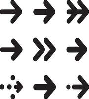 Collection of nine black arrows and dot clusters pointing to the right on a white background vector