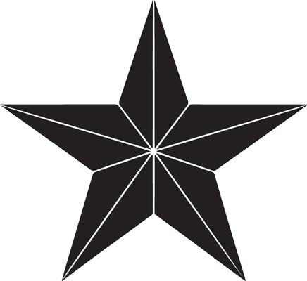 Stylized black star with white outline and geometric design