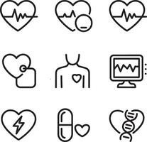Set of medical icons featuring hearts with electrocardiograms and other health symbols vector