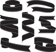 Collection of black ribbon silhouettes in various dynamic shapes vector