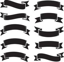 Collection of ten black ribbon banners with varied styles and cuts vector