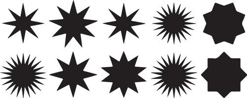 Collection of black star shapes with varying points and spikes vector