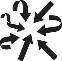 Multiple black arrows converging towards a central point on a white background vector