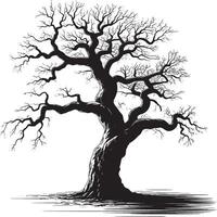 Stylized black silhouette of a bare gnarly tree with intricate branches vector