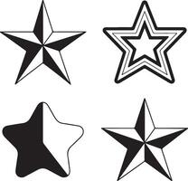 Four distinct black and white star graphics on a clean white background vector