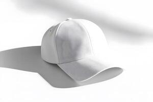 Minimalist White Baseball Cap with Dramatic Shadow and Textured photo
