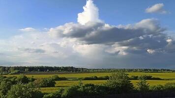 a cloud is seen in the sky above a field video