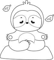 Outline of sloth yoga. Coloring pages of cute sloth. vector