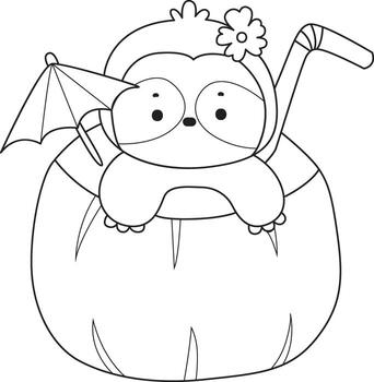 Outline of sloth peek a boo from the coconut tree. Coloring pages of cute sloth. vector