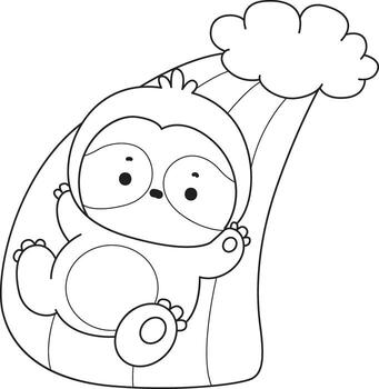 Outline of sloth sliding a rainbow. Coloring pages of cute sloth. vector