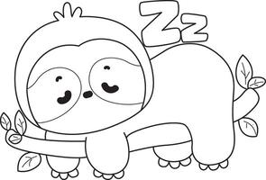 Outline of sloth sleeping in the branch. Coloring pages of cute sloth. vector