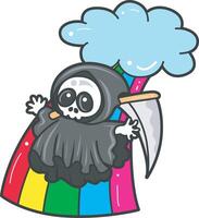 Skull sliding in the rainbow. Angel of death cute elements. vector