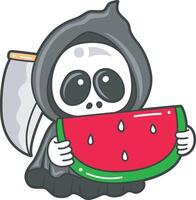 Skull bring a watermelon. Angel of death cute elements. vector