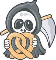 Skull bring a waffle. Angel of death cute elements. vector