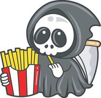 Skull bring a french fries. Angel of death cute elements. vector