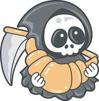 Skull bring a bread. Angel of death cute elements. vector