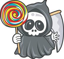 Skull bring a lollipop. Angel of death cute elements. vector