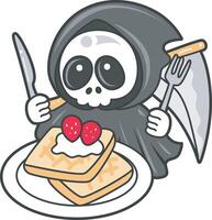Skull bring a strawberry bread. Angel of death cute elements. vector