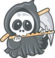 Skull playing a flute. Angel of death cute elements. vector