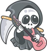 Skull paying a guitar. Angel of death cute elements. vector