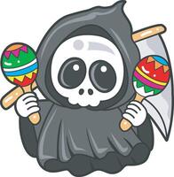 Skull playing a maracas. Angel of death cute elements. vector