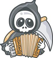 Skull playing an accordion. Angel of death cute elements. vector
