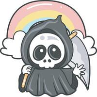 Skull in front of the rainbow. Angel of death cute elements. vector