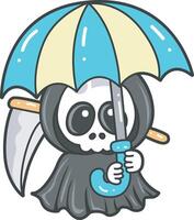 Skull bring an umbrella. Angel of death cute elements. vector