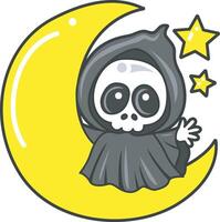 Skull in the moon. Angel of death cute elements. vector