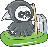Skull in the grave. Angel of death cute elements. vector