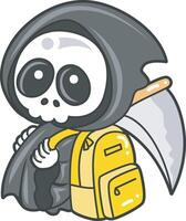 Skull want to going to school. Angel of death cute elements. vector