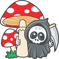 Skull bring a mushroom. Angel of death cute elements. vector