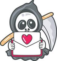 Skull bring a love letter. Angel of death cute elements. vector