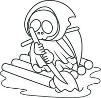 Outline of skull driving a ship. Coloring pages of cute skull. vector