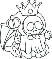 Outline of skull wearing a crown. Coloring pages of cute skull. vector