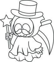 Outline of skull like a magician. Coloring pages of cute skull. vector